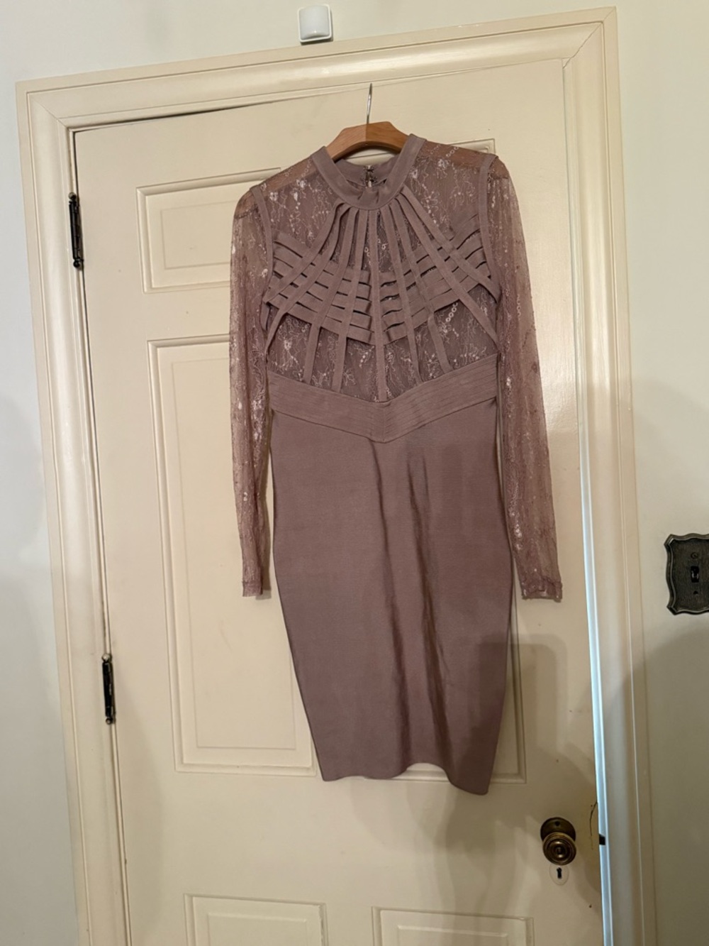 Windsor Mauve Lace-Inset Long Sleeve Bodycon Dress